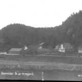 Område ved Sannidal st. ca.1920. Jernbanefyllinga over jorde på Refsalen er på det nærmeste ferdig.